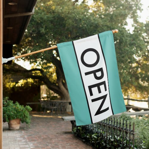 Teal Blue and White Open Sign for Business Flag