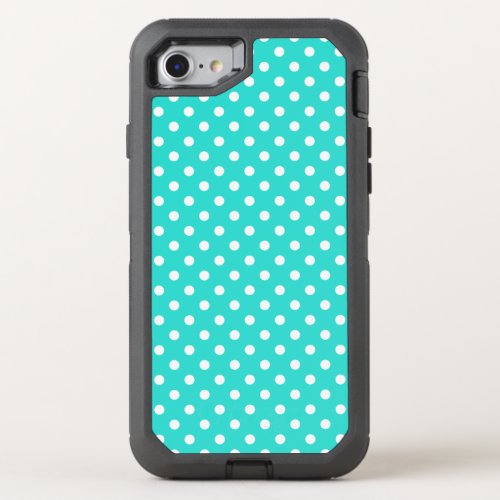 Teal Blue and White Polka Dots Pattern OtterBox Defender iPhone SE87 Case