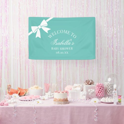 Teal Blue And White Ribbon Bow Baby Shower Welcome Banner