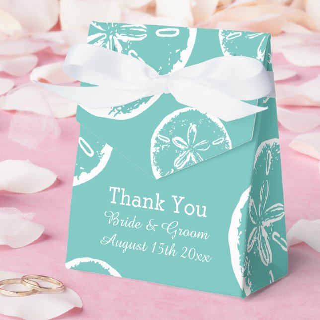 Teal blue and white sanddollar shell wedding favor boxes (Wedding)