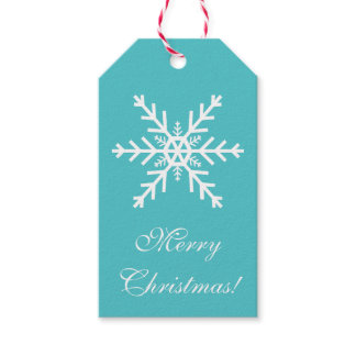 Teal Blue And White Snowflake Gift Tags