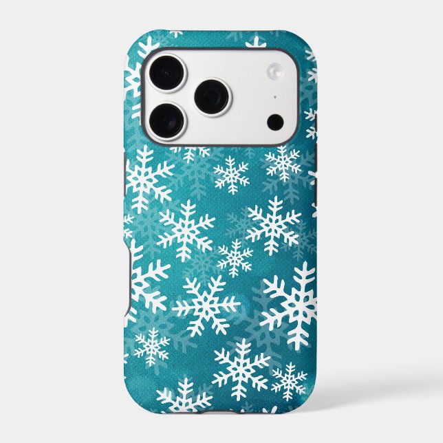 Teal Blue and White Snowflakes Case-Mate iPhone Case (Back)