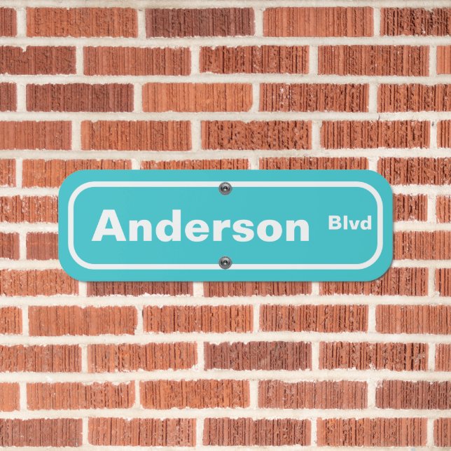 Teal Blue and White Street Name Metal Sign (In Situ(Brick))