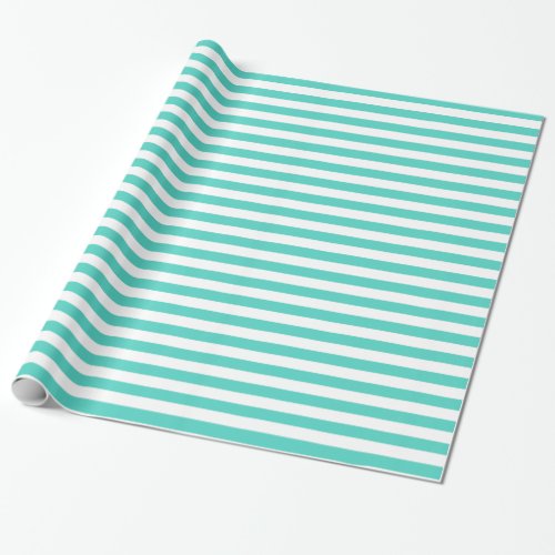 Teal Blue and White Stripe Pattern Wrapping Paper