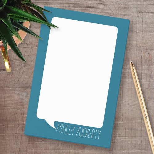 Teal Blue and White Talk Bubble Personalized Name Post_it Notes