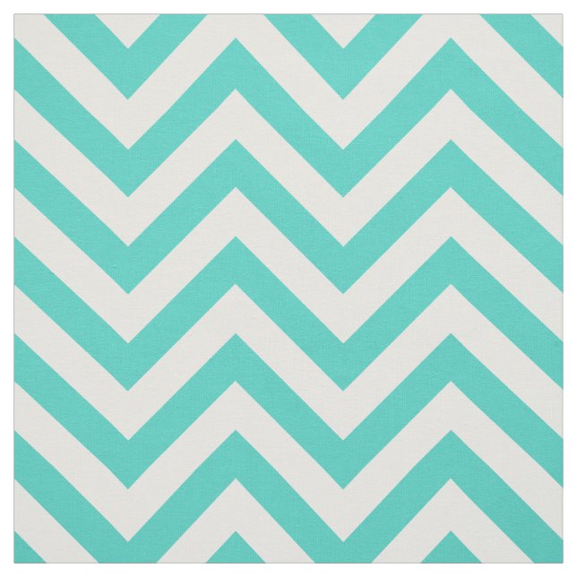 Teal Blue and White Zigzag Stripes Chevron Pattern Fabric (Swatch)
