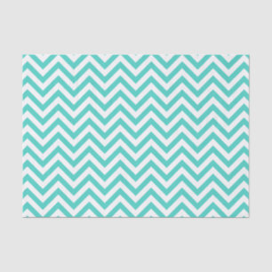 Teal Blue and White Zigzag Stripes Chevron Pattern Tissue Paper