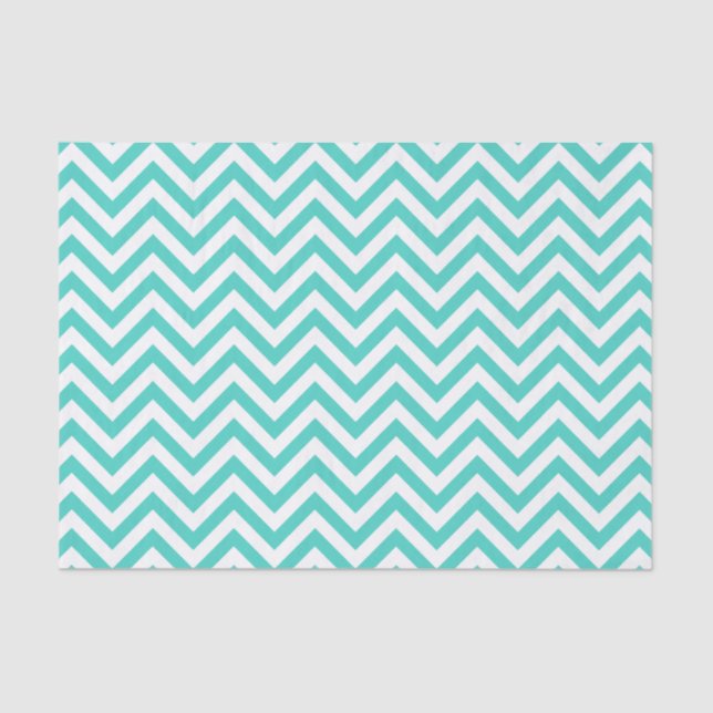 Teal Blue and White Zigzag Stripes Chevron Pattern Tissue Paper (Front)