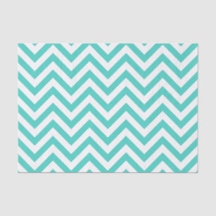 Teal Blue and White Zigzag Stripes Chevron Pattern Tissue Paper