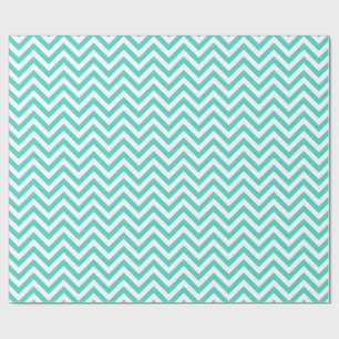 Teal Blue and White Zigzag Stripes Chevron Pattern Wrapping Paper