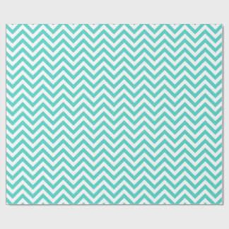 Teal Blue and White Zigzag Stripes Chevron Pattern Wrapping Paper