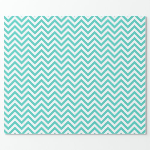 Teal Blue and White Zigzag Stripes Chevron Pattern Wrapping Paper
