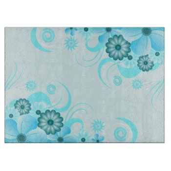 Teal Blue Aqua Floral Hibiscus Glass Cutting Board by sunnymars at Zazzle