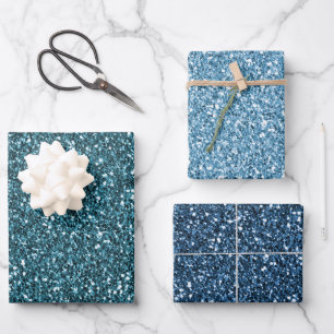 Teal Blue Aqua Glitter Wrapping Paper Sheets