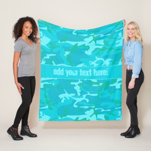 Teal Blue Aqua Green Camouflage Pattern Fleece Blanket