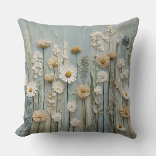 Teal Blue Aqua Sage Green Wildflower Print Throw Pillow