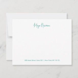 TEAL BLUE AQUA SIGNATURE MONOGRAM NAME NOTE CARD