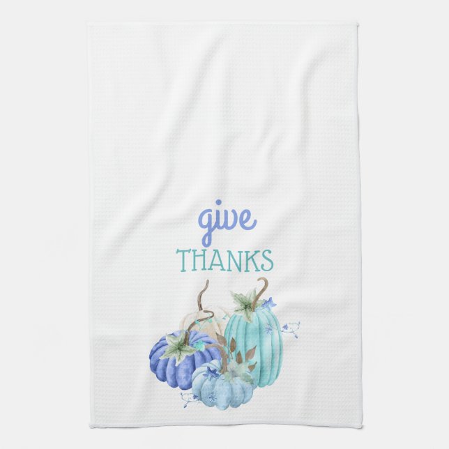 Teal Blue Aqua Taupe Pumpkin Autumn Fall Kitchen Towel (Vertical)
