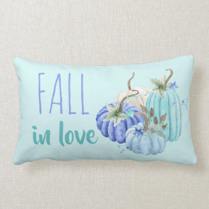 Teal Blue Aqua Taupe Pumpkin Autumn Fall Lumbar Pillow