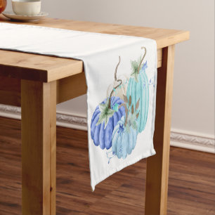 Teal Blue Aqua Taupe Pumpkin Autumn Fall Short Table Runner