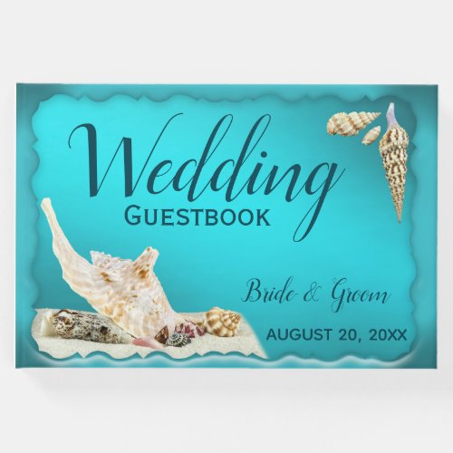 Teal Blue Aqua Turquoise Seashell Beach Wedding Guest Book