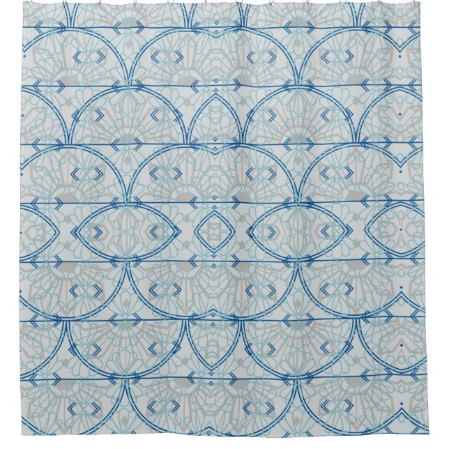 Teal Blue Arch with Gray  Shower Curtain (Front)