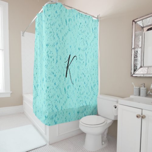 Teal Blue Artsy Patterns Monogram Colorful Elegant Shower Curtain
