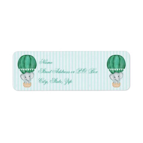 Teal Blue Baby Boy Elephant in Hot Air Balloon   Label