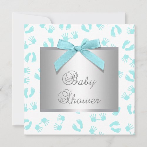 Teal Blue Baby Hands Feet Baby Shower Custom Invites