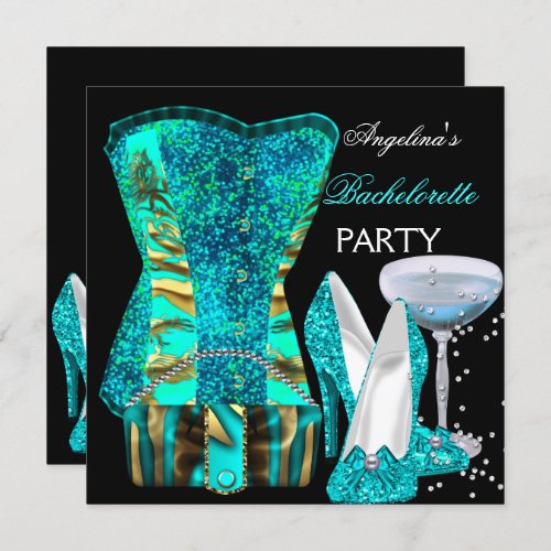 Teal Blue Bachelorette Party Shoes Corset Invitation