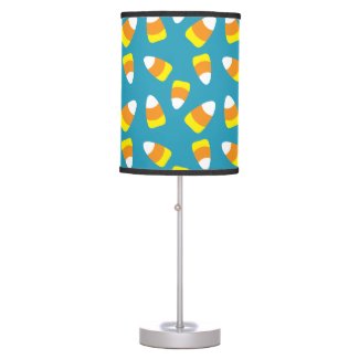 Teal Blue Background Halloween Candy Corn Table Lamp