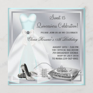 Teal Blue Ball Gown High Heels Teal Quinceanera Invitation