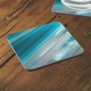 Teal Blue Banded Agate Pattern Drink Coaster