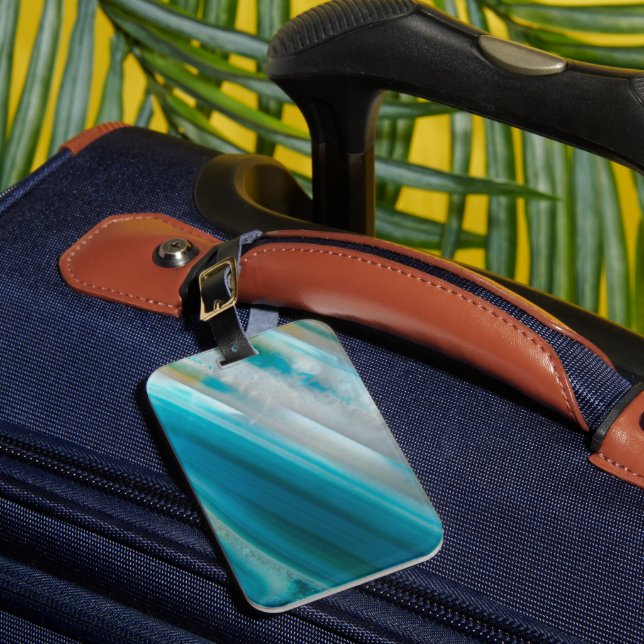 Teal Blue Banded Agate Pattern Luggage Tag (Front Insitu 1)