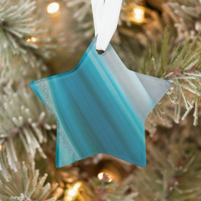 Teal Blue Banded Agate Pattern Ornament (Tree)