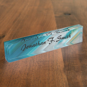 Teal Blue Banded Agate Pattern Personalized Desk Name Plate