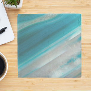 Teal Blue Banded Agate Pattern Stone Coaster