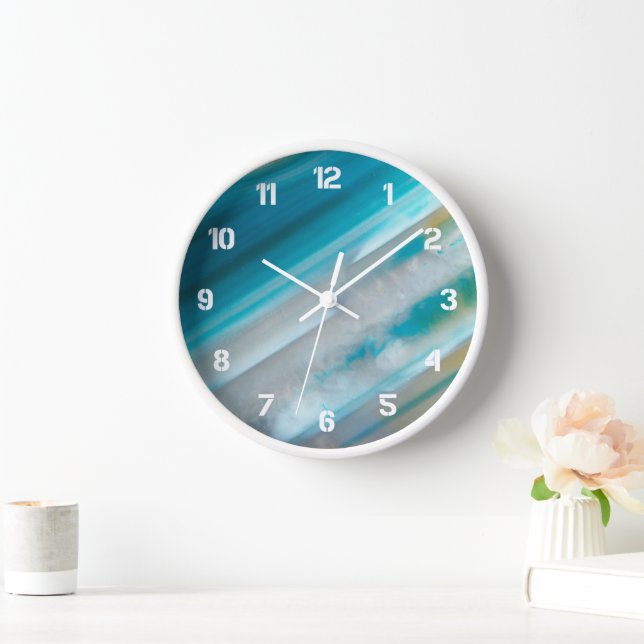 Teal Blue Banded Agate Pattern Wall Clock (Home)