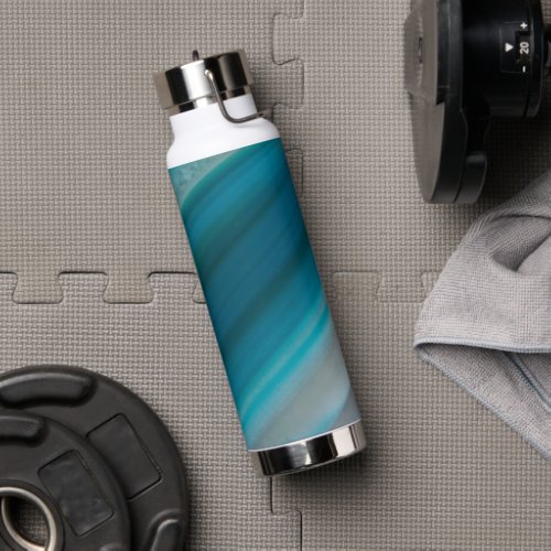 Teal Blue Banded Agate Pattern Water Bottle