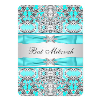 Teal Blue Bat Mitzvah Card