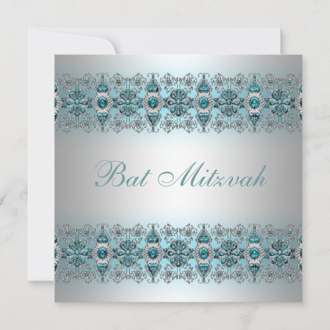 Teal Blue Bat Mitzvah Invitation (Front)
