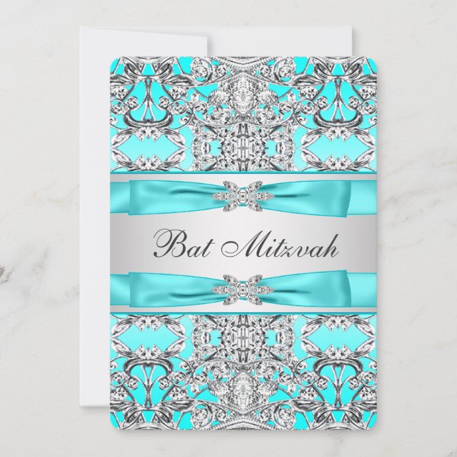 Teal Blue Bat Mitzvah Invitation (Front)