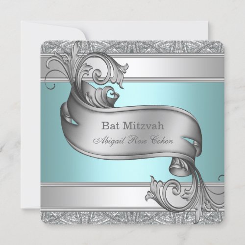 Teal Blue Bat Mitzvah Invitation