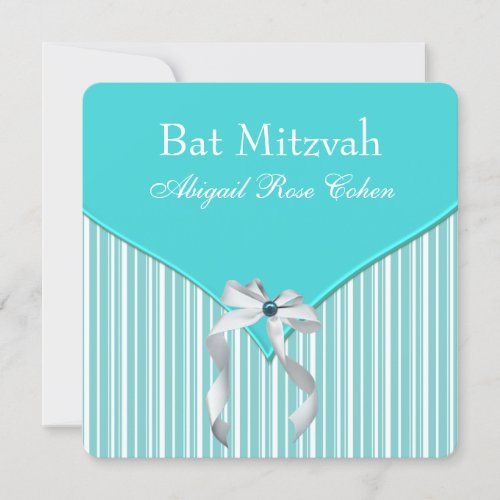 Teal Blue Bat Mitzvah Personalized Announcement
