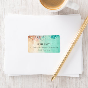 TEAL BLUE BEACH SAND ROCK WATERCOLOR ADDRESS LABEL