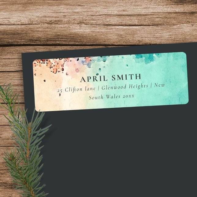 TEAL BLUE BEACH SAND ROCK WATERCOLOR ADDRESS LABEL (Creator Uploaded)