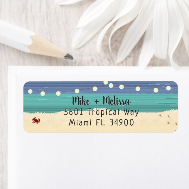 Teal & Blue Beach & String Lights Label (Insitu)