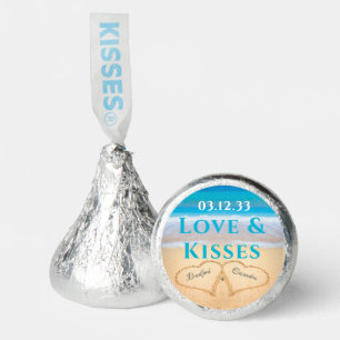 Teal Blue Beach Wedding Hearts Sand Love Kisses Hershey®'s Kisses®