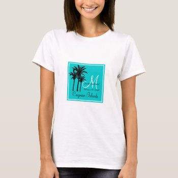 Teal Blue Beach Wedding Palm Trees T-shirt by MonogramGalleryGifts at Zazzle