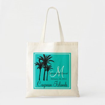 Teal Blue Beach Wedding Palm Trees Tote Bag by MonogramGalleryGifts at Zazzle